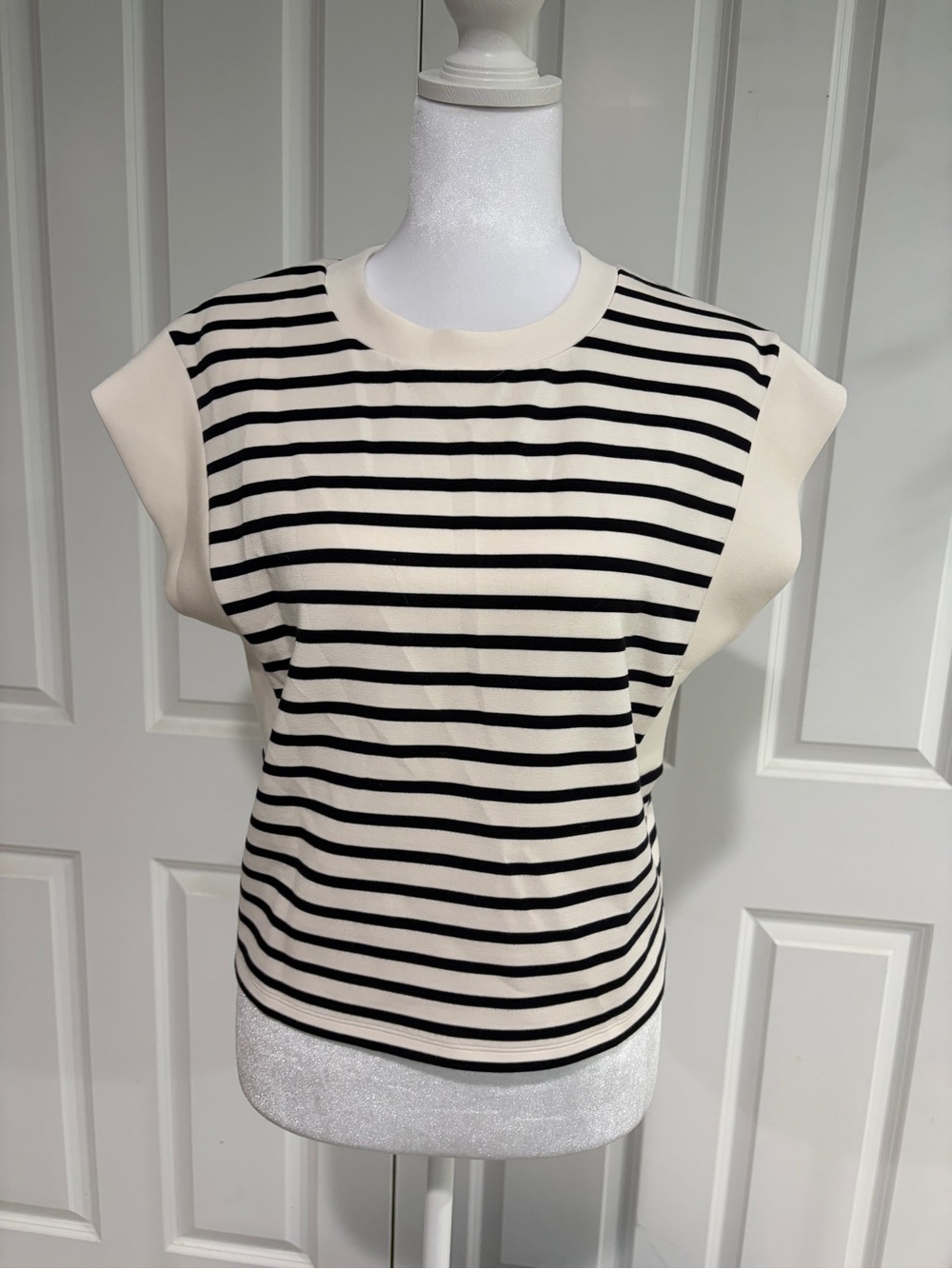 SPANX Cream and Black Striped Sleeveless Tank Top